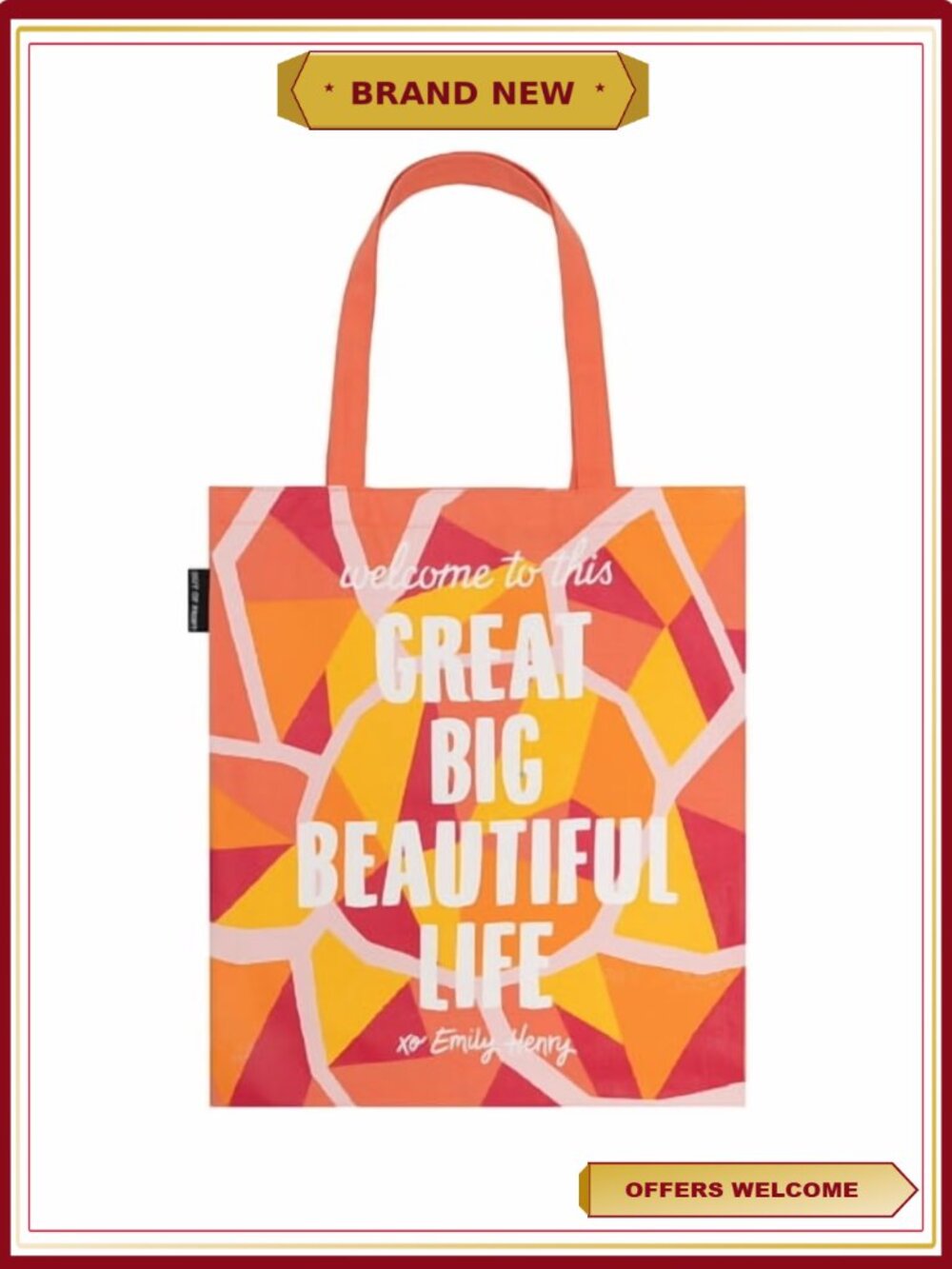 Cotton Canvas Book Tote Bag with Inner Pocket